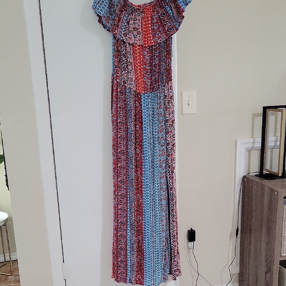 Colorful Off-Shoulder Maxi Dress